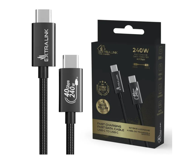ExtraLink Smart Life Braided USB-C 240W, 40Gbps, 2m Czarny - 1550948 - zdjęcie 2
